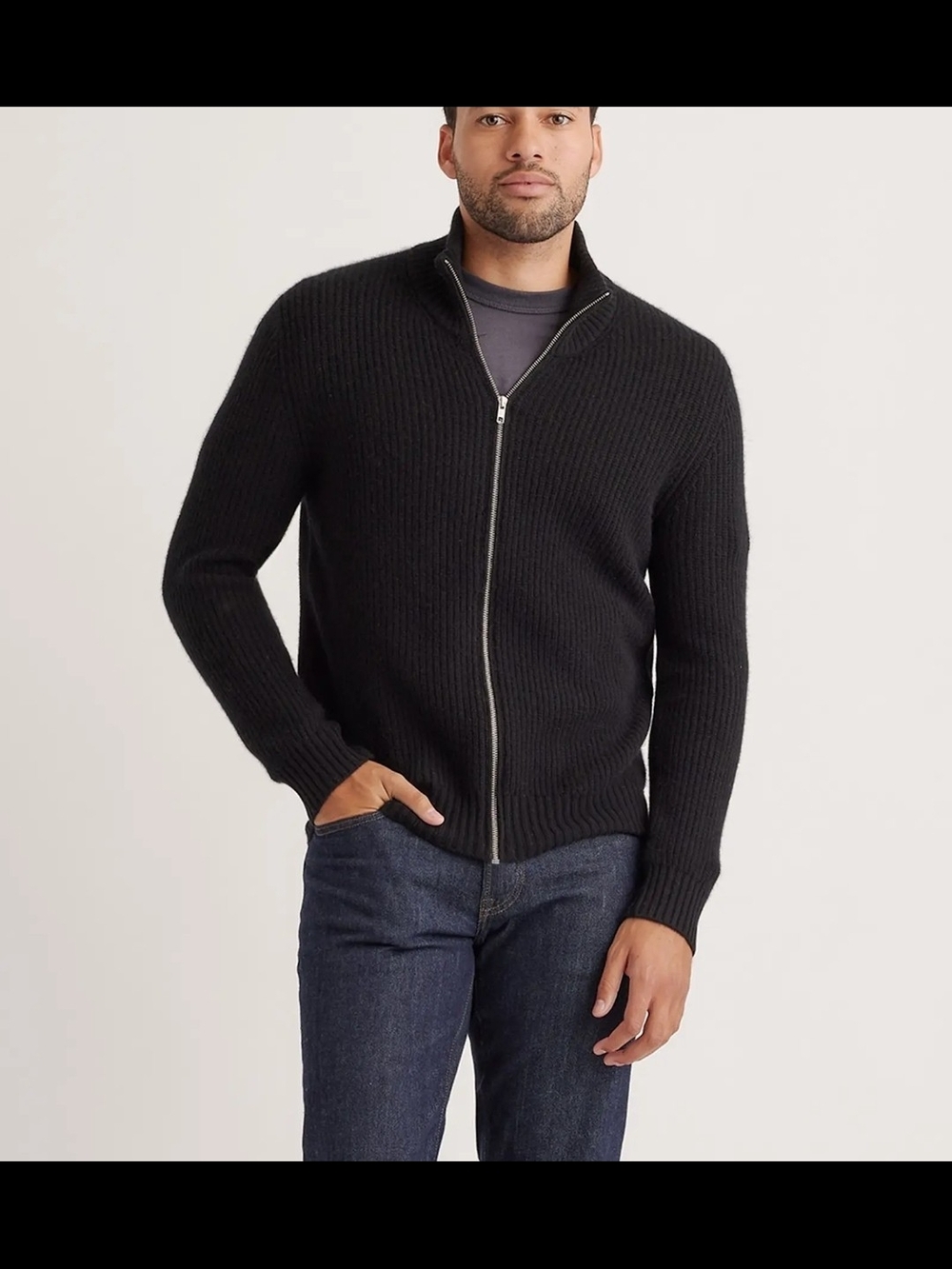 Quince Mens Mongolian Cashmere Full Zip Sweater In Black Sz L, NWT